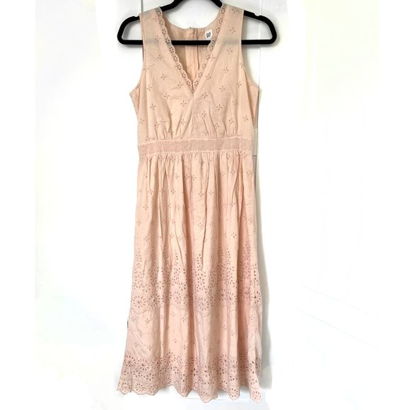 Gap Pale Pink Cotton Eyelet Midi Dress S - Picture 2 of 6
